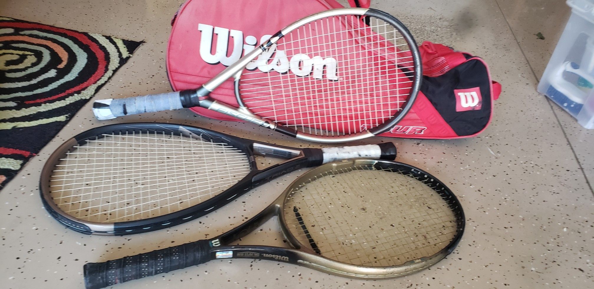 3 Wilson Tennis Rackets With Large Wilson Bag