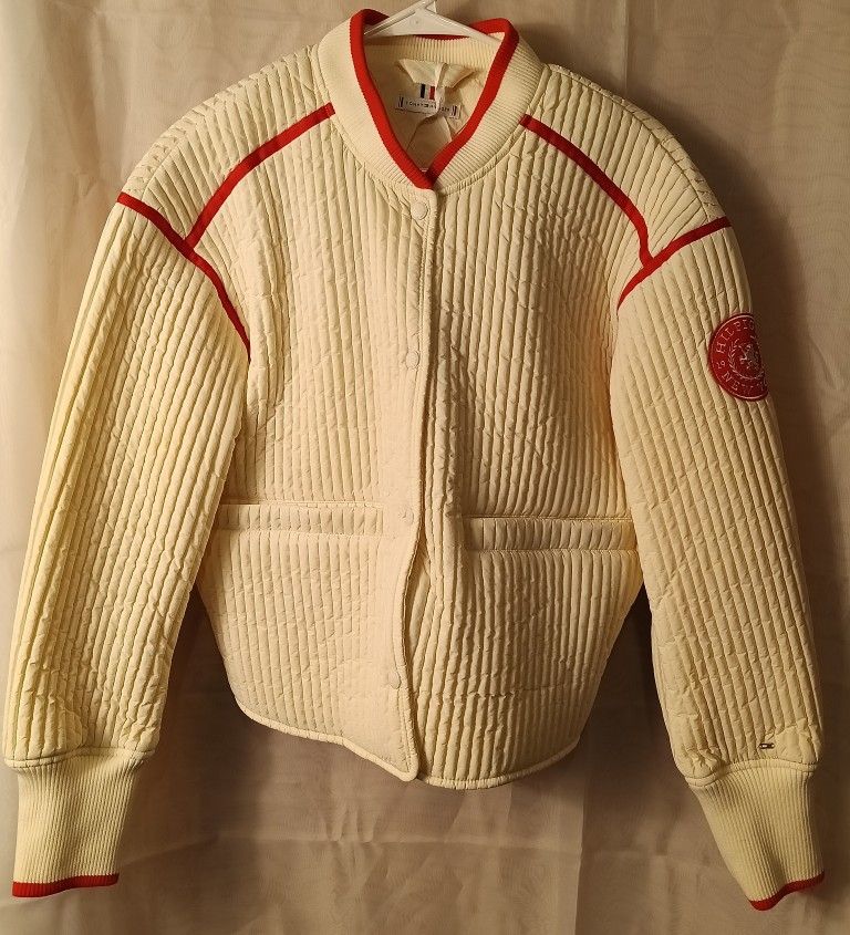 Tommy Hilfiger Quilted Th Crest Padded Bomber Jacket Women Beige XS
