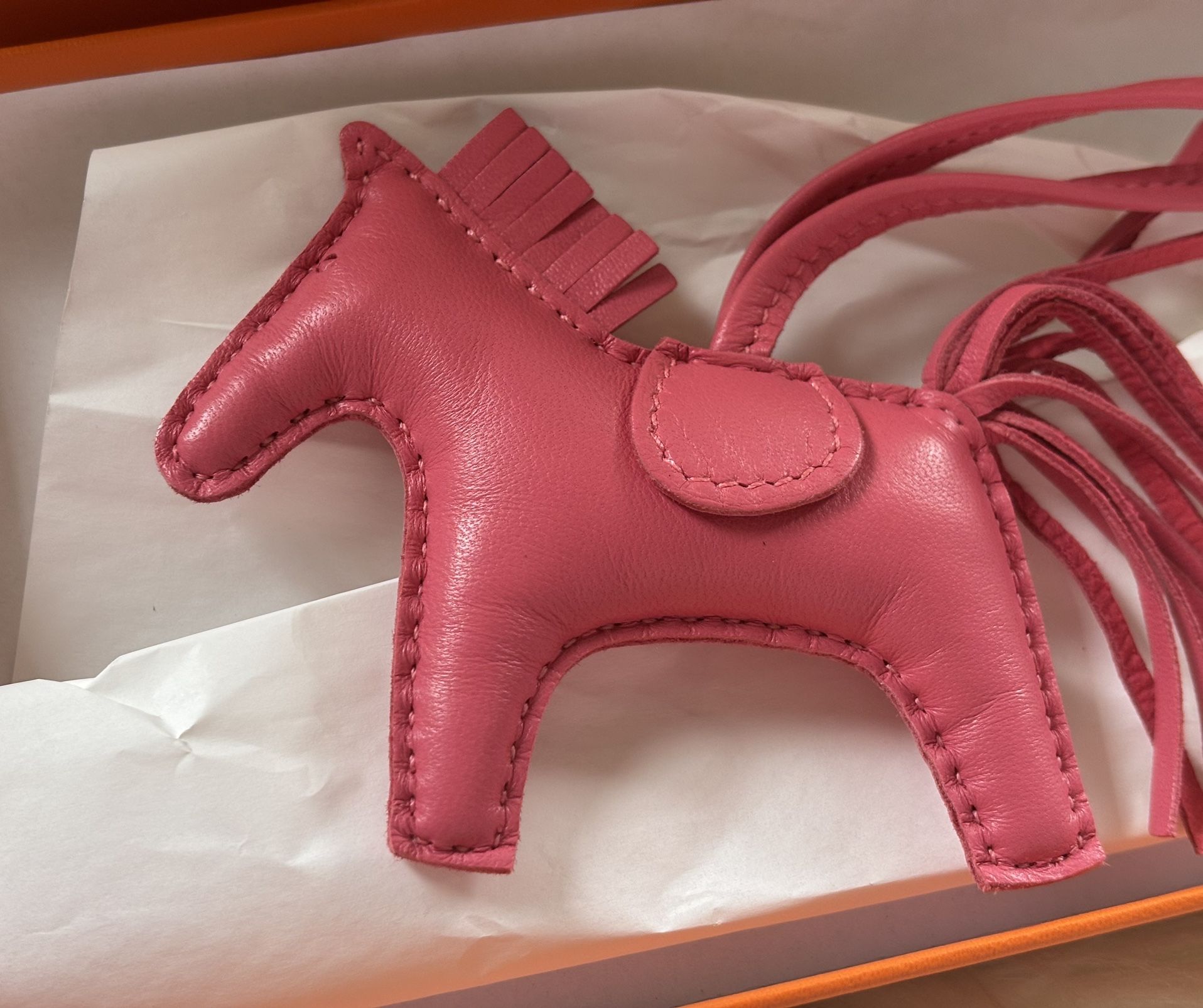 Brand New Authentic Hermès Lambskin Rodeo Bag Charm Rose Azalee PM Kelly Birkin