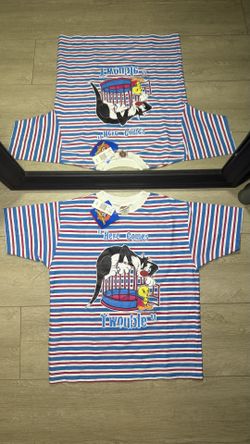 New With Tags Vintage 1990s Looney Tunes “Here Comes Twouble” Striped Shirt