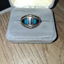 Turquoise Chip and Black Onyx Ring size 10 sterling silver