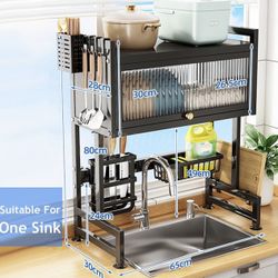 Kitchen Dish Rack Over The Sink Dish Drying Rack, Large Kitchen Cupboard with Door, Dustproof Dish Drainers for Home Kitchen Counter Storage, Above Si