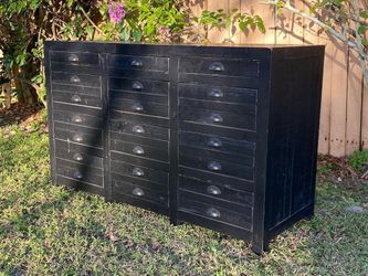Restoration Hardware printmakers dresser credenza black pine distressed modern look drawers apothecary style for Sale in Longwood, FL - OfferUp Restoration Hardware printmakers dresser credenza black pine distressed modern look drawers apothecary style for Sale in Longwood, FL - OfferUp