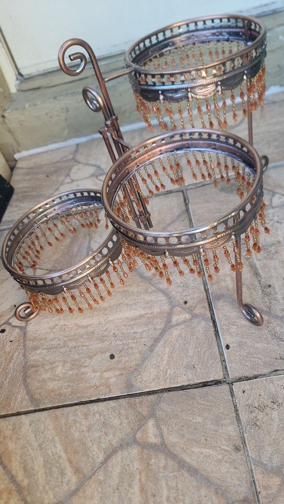 3 Tier Foldable Plant Stand Or Plate Stand  Center Piece , 14 H X 23W,    8 Diameter Each