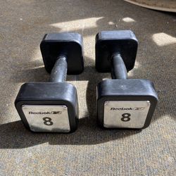 Pair Of 8lbs Reebok Rubber Dumbbell Weights