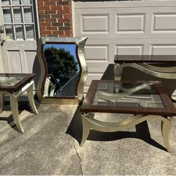 Artmax Designer Furniture Set - Coffee Table, Side Table, Large Mirror, Console,