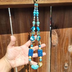 Handmade turquoise multi stone and shell beaded Necklace