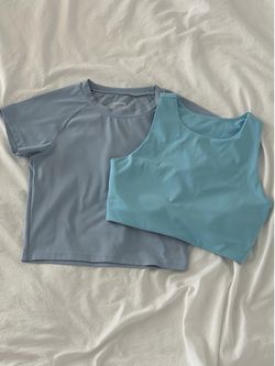 Sky Blue Activewear Set (Cropped Short Sleeve + Bra Top)