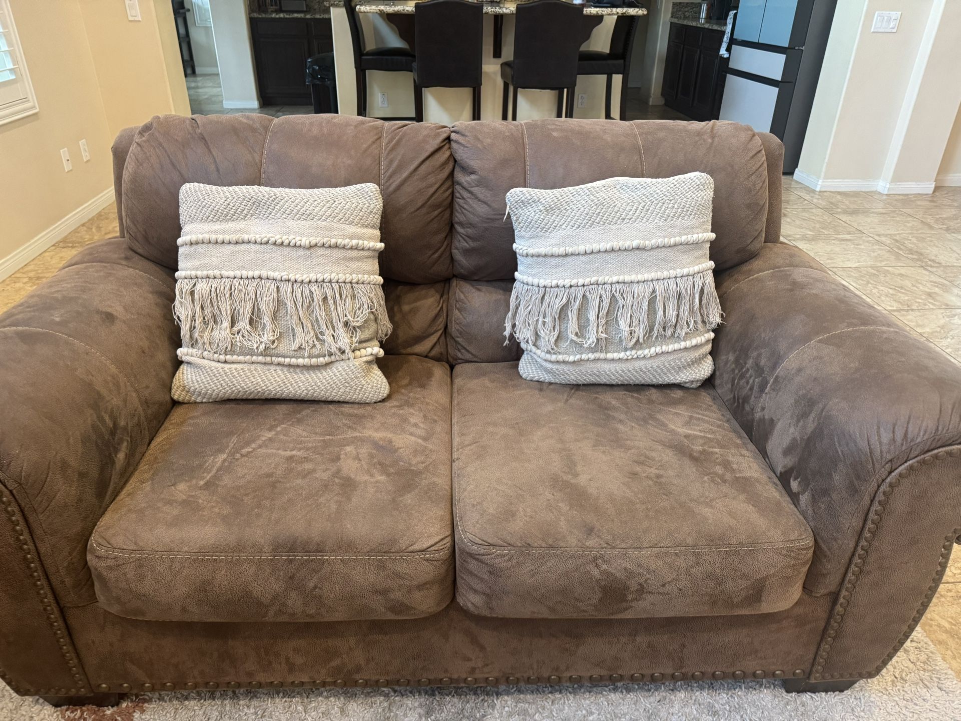 Love Seat, Couch And Ottoman Plus Pillows