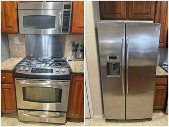 GE Profile Kitchen Appliance Set - Refrigerator, Gas Range, and Microwave