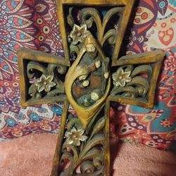 Nativity Vintage Ornate Metal Cross