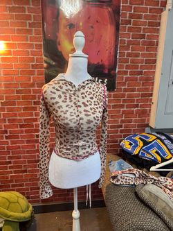 Leopard Print Two-Piece Set – Crop Zip Hoodie & Wide-Leg Pants, XS