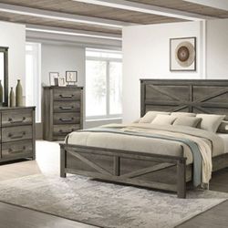 Brand New Grey 4pc Queen Bedroom Set (Available In Eastern King)