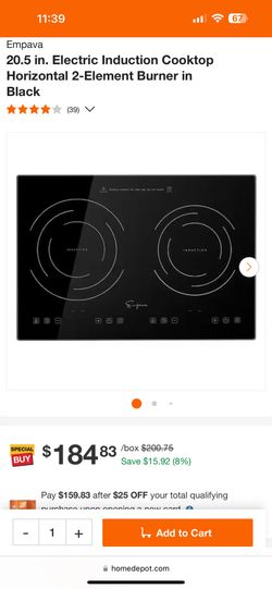 20.5 in. Electric Induction Cooktop Horizontal 2-Element Burner in Black