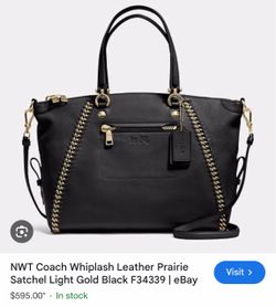 Coach Black Leather Tote Bag with Chain Detail