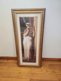 This framed piece is a print of the oil painting "Nausicaa" by Frederic Leighton