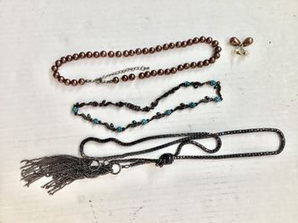 3 Necklaces 1950s-80s Costume Jewelry Synthetic Brown Pearls Flapper Style ….