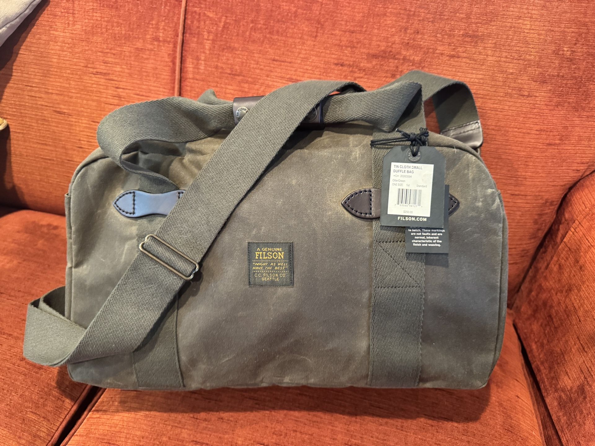 New Filson Tin Cloth Small Duffle 33L Otter green