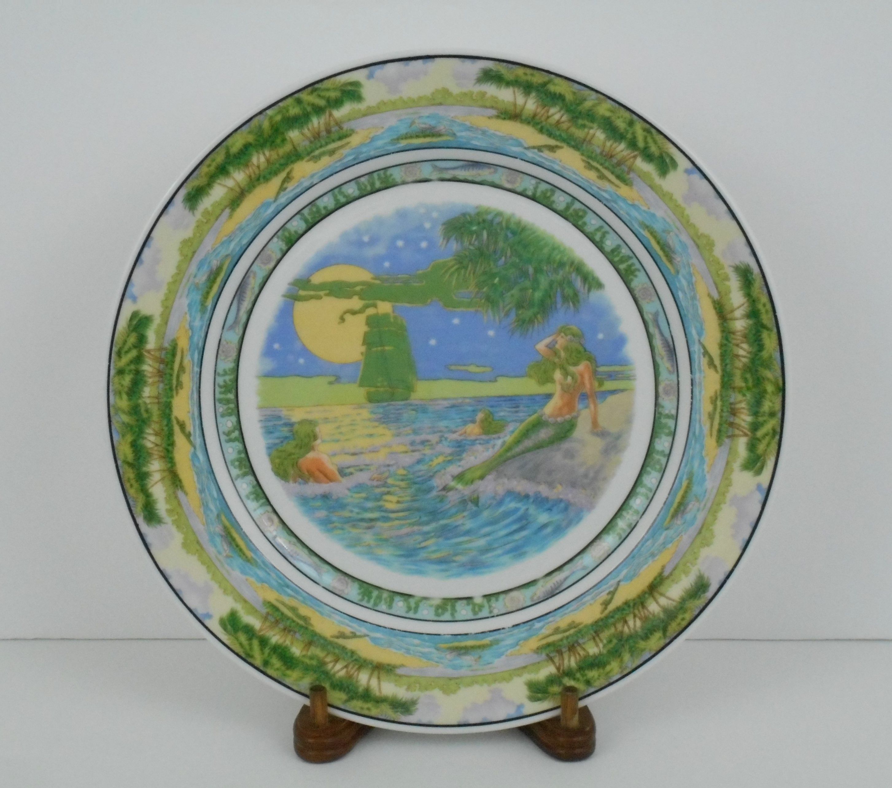 Original 1925 Antique Vinoy Hotel 10.2" Heavy China Mermaids Dinner Plate