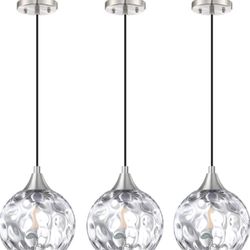 3 Pack 1 Light Hanging Indoor Kitchen Island Pendant Light 6.3" Clear Hammer Glass