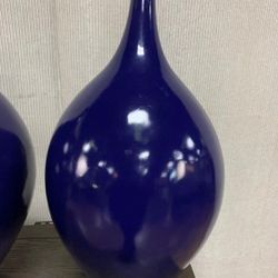 Pair Of Large Blue Porcelain Vases