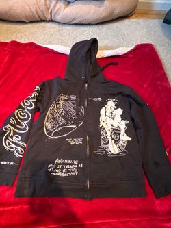 Oversized Float Black Full Zip Fleece Cotton Graphic Print Hooded Hoodie Size S