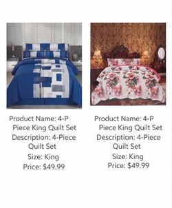 4-Piece King Quilt Set    $49.99 each choose your color