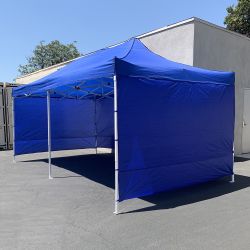 New in box $205 Heavy Duty 10x20 ft Canopy with (4 Sidewalls), Outdoor Patio Pop Up Tent Gazebo, Blue/White 