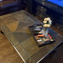 Coffee Table With 2 Matching End Tables Multicolor Slate Top/metal Frame