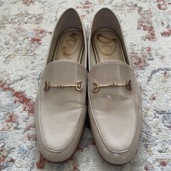 Sam Edelman Loraine Chai Latte Almond Toe Slip On Stacked Heel Fashion Loafers Size 9.5       