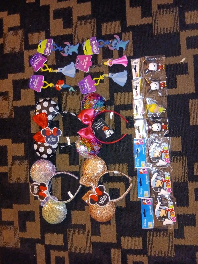 Lot Disneyland Minnie Mouse Ears Disney Princess Keychain Stitch Disney Magnets