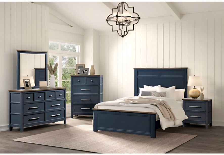 Bedroom Set Full 4 Pc Blue/ Dark Brown Finisn. New Especial Price 