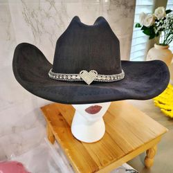 NEW Black Cowboy Cowgirl Hat w/Rhinestone Heart Band