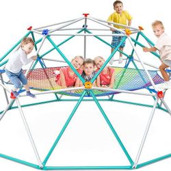 Climbing Dome with Climbing Cargo Net, 10 ft Dome Jungle Gym with Hammock for Kids Outdoor Playset Monkey Bars Backyard