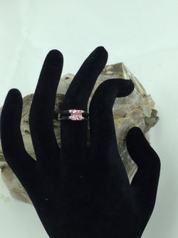 925 STER Silver Pink Stone Ring 6