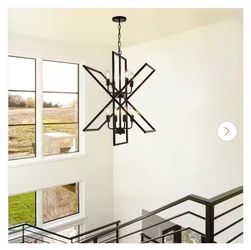 Magic Home Rotalable 8-Light Vintage Black Modern Industrial Semi Flush Chandelier Light Fixture for Dining Room or Kitchen
