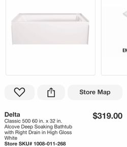 Delta Classic 500 60 in. x 32 in. Alcove Deep Soaking Bathtub with Right Drain in High Gloss White