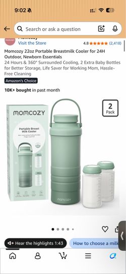 Momcozy 22oz Portable Breastmilk Cooler for 24H Outdoor, Newborn Essentials 24 Hours & 360° Surrounded Cooling, 2 Extra Baby Bottles for Better Storag