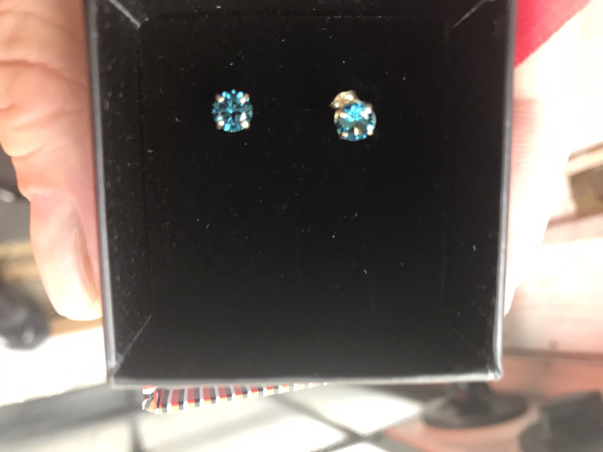 1ct 14kt blue diamond earrings no cz real gold