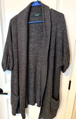 Lauren Ralph Lauren Marled Gray Open-Front Cardigan - S/M