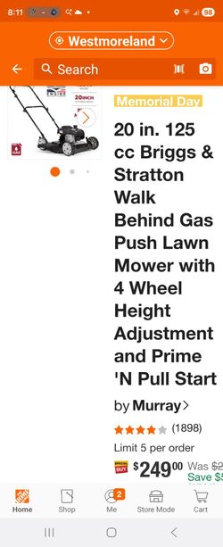 Murray 20-inch 125cc Briggs & Stratton walk-behind push lawn mower.
