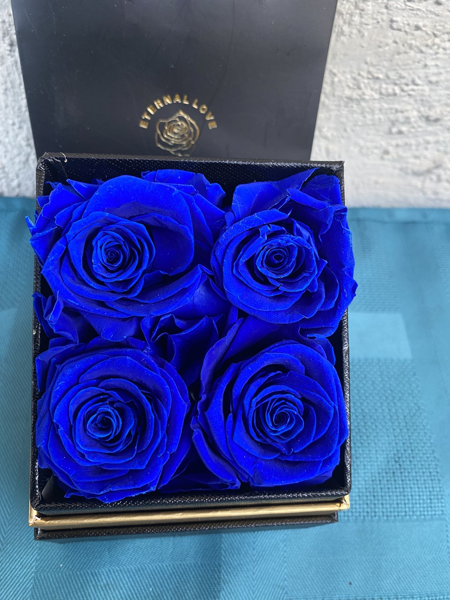 4 Piece Preserved Royal Blue Roses In A Box