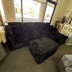 Black Corduroy Sectional With Ottoman 