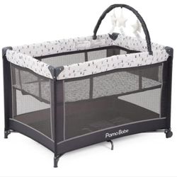 Pamo Babe Portable Playard with Padded Mat & Toy Bar – Foldable Baby Crib