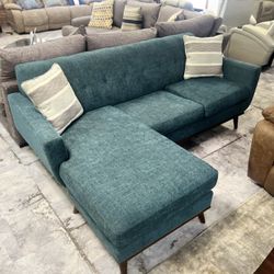 Teal Fabric Small Sectional With universal Chaise - We Deliver & Finance 