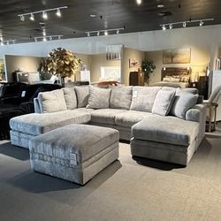 Light Grey 2pc Chaise Sectional Couch