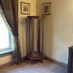 Vintage Look Round Solid Oak Display Case 