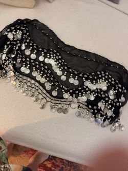 Belly Dance Hip Scarf w/ Coins (Black)
