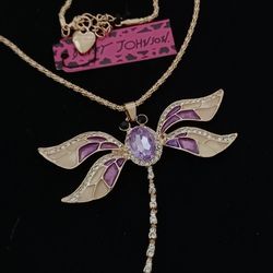 Betsey Johnson Gold Plate Dragonfly Crystals Necklace