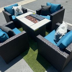 New Outdoor Patio Furniture Set With Fire Pit Table 